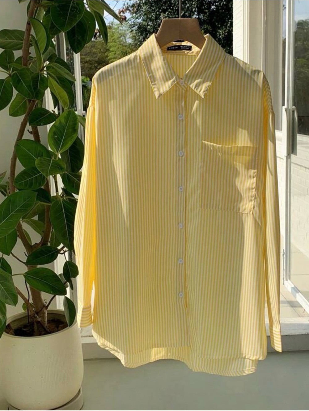 Men's Yellow Striped Long-Sleeve Button-Down Shirt